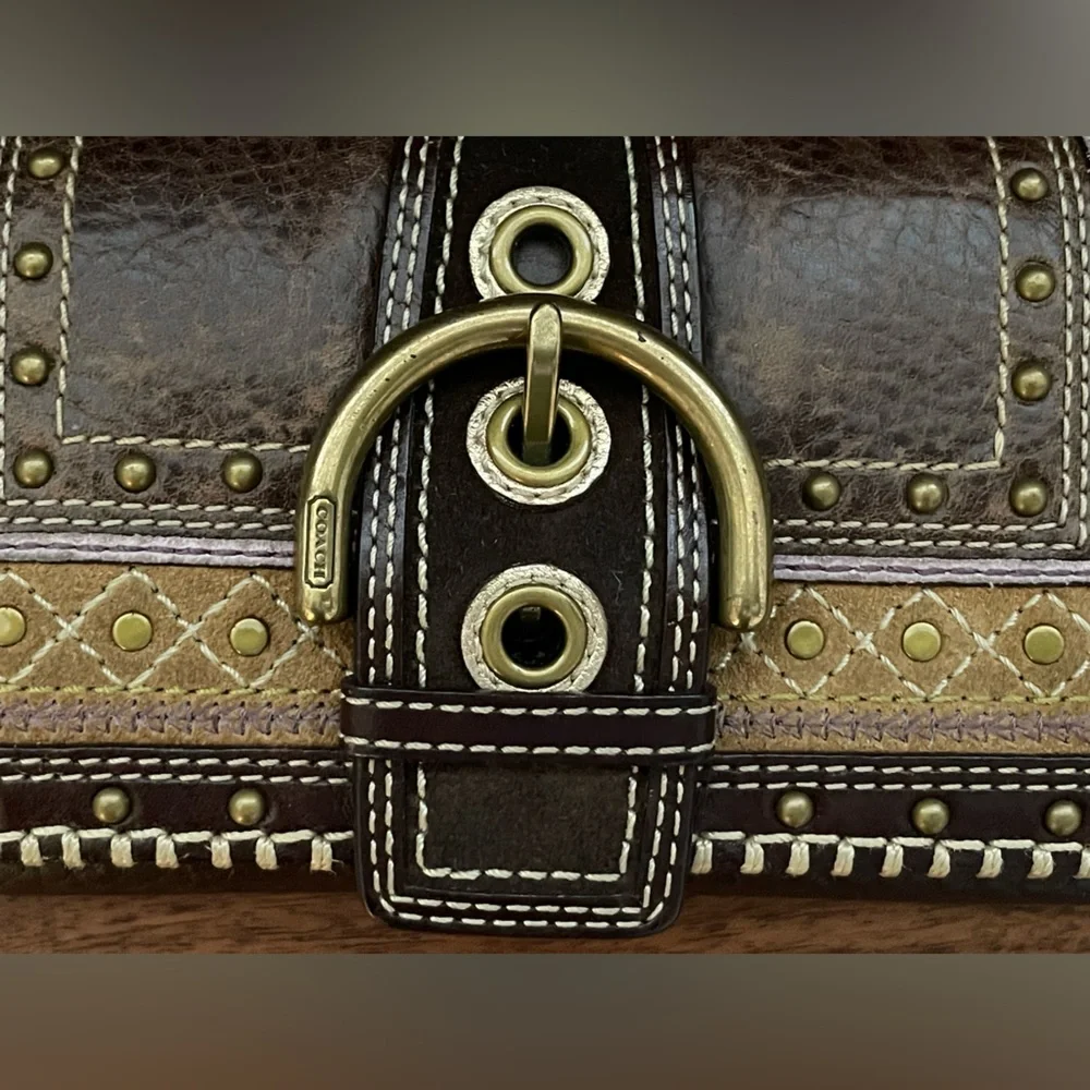 COACH MIA Brown & Tan Leather/Suede SOHO Wallet w/Stud Detail - Picture 2 of 10